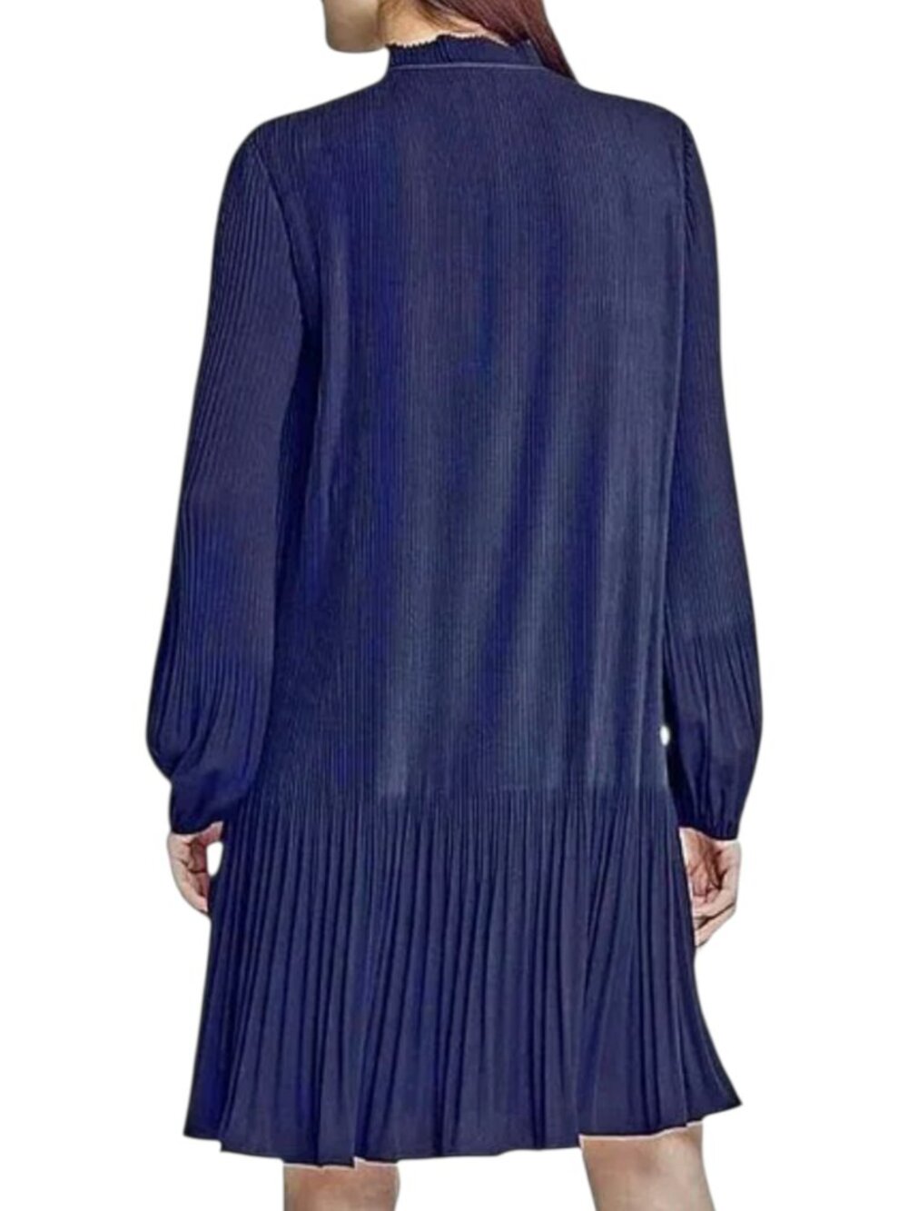 NWT Pleated Chiffon DKNY Dress XL Navy High Neck Wedding Guest/Church/Work - 14W - Picture 2 of 11